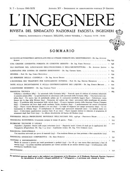 L'ingegnere rivista tecnica del Sindacato nazionale fascista ingegneri