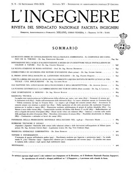 L'ingegnere rivista tecnica del Sindacato nazionale fascista ingegneri