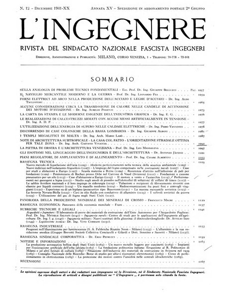 L'ingegnere rivista tecnica del Sindacato nazionale fascista ingegneri