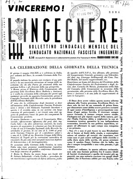 L'ingegnere rivista tecnica del Sindacato nazionale fascista ingegneri