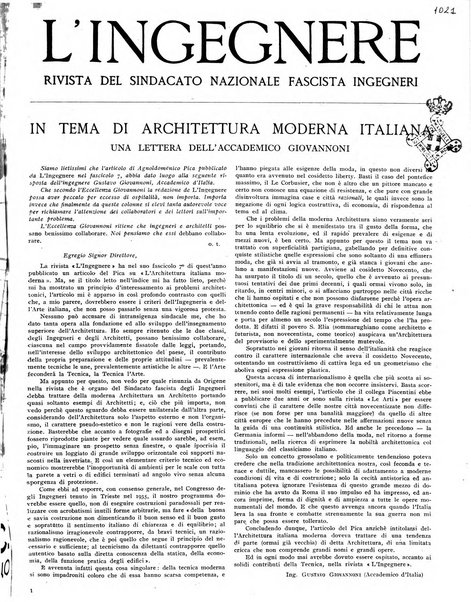 L'ingegnere rivista tecnica del Sindacato nazionale fascista ingegneri