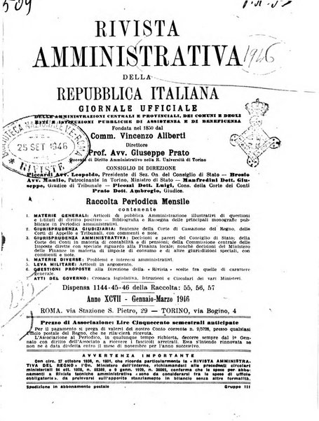 Rivista amministrativa della Repubblica italiana giornale ufficiale delle amministrazioni centrali e provinciali, dei comuni e degli enti e istituzioni pubbliche di assistenza e di beneficenza