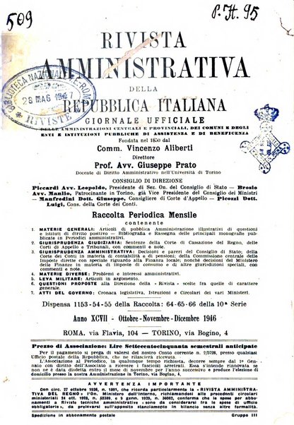 Rivista amministrativa della Repubblica italiana giornale ufficiale delle amministrazioni centrali e provinciali, dei comuni e degli enti e istituzioni pubbliche di assistenza e di beneficenza