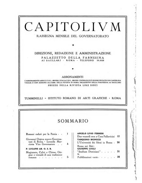 Capitolium rassegna mensile del Governatorato