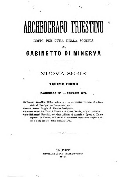 L'Archeografo triestino raccolta di opuscoli e notizie per Trieste e per l'Istria