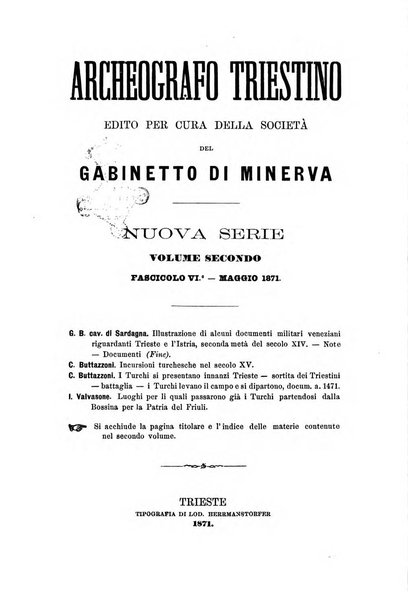 L'Archeografo triestino raccolta di opuscoli e notizie per Trieste e per l'Istria