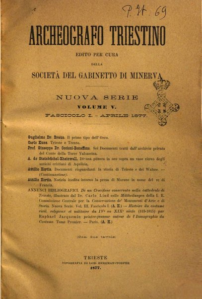 L'Archeografo triestino raccolta di opuscoli e notizie per Trieste e per l'Istria
