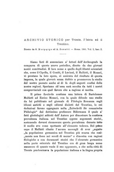 L'Archeografo triestino raccolta di opuscoli e notizie per Trieste e per l'Istria