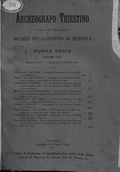 L'Archeografo triestino raccolta di opuscoli e notizie per Trieste e per l'Istria