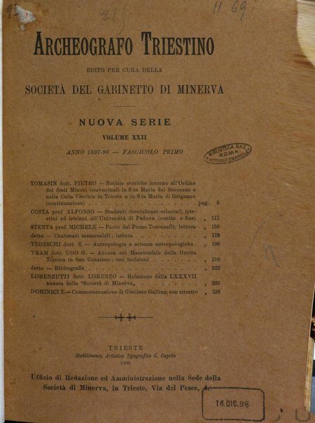 L'Archeografo triestino raccolta di opuscoli e notizie per Trieste e per l'Istria