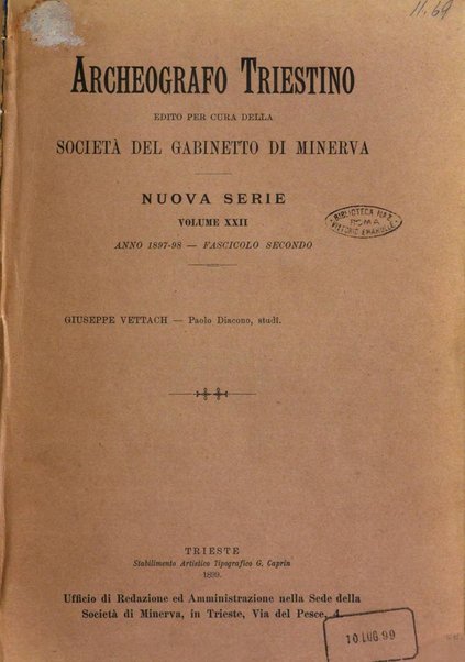 L'Archeografo triestino raccolta di opuscoli e notizie per Trieste e per l'Istria