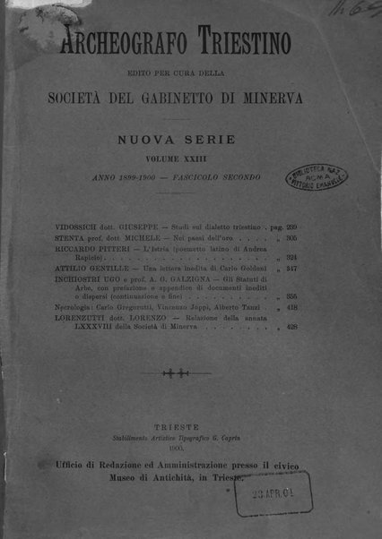 L'Archeografo triestino raccolta di opuscoli e notizie per Trieste e per l'Istria