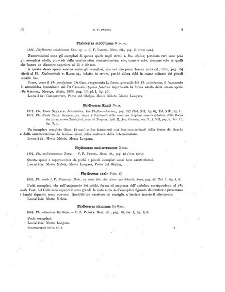 Palaeontographia Italica raccolta di monografie paleontologiche fondata da Mario Canavari nell'anno 1895