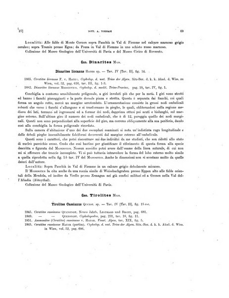 Palaeontographia Italica raccolta di monografie paleontologiche fondata da Mario Canavari nell'anno 1895