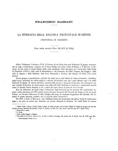 Palaeontographia Italica raccolta di monografie paleontologiche fondata da Mario Canavari nell'anno 1895