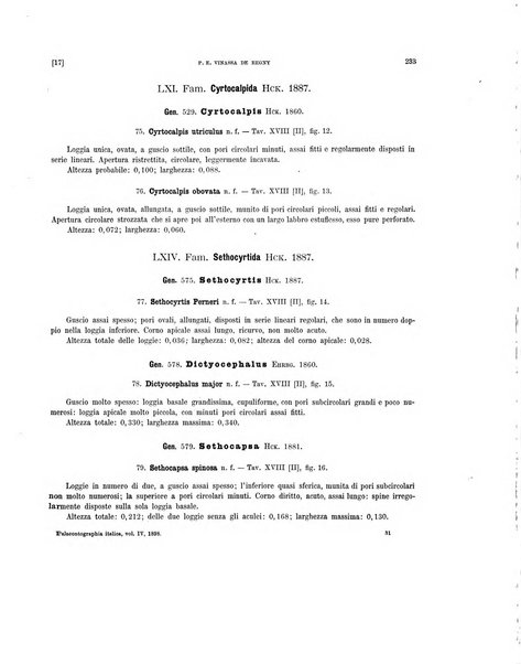 Palaeontographia Italica raccolta di monografie paleontologiche fondata da Mario Canavari nell'anno 1895