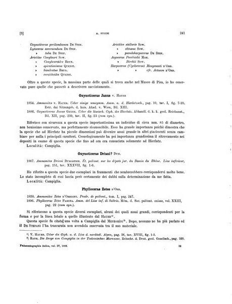 Palaeontographia Italica raccolta di monografie paleontologiche fondata da Mario Canavari nell'anno 1895