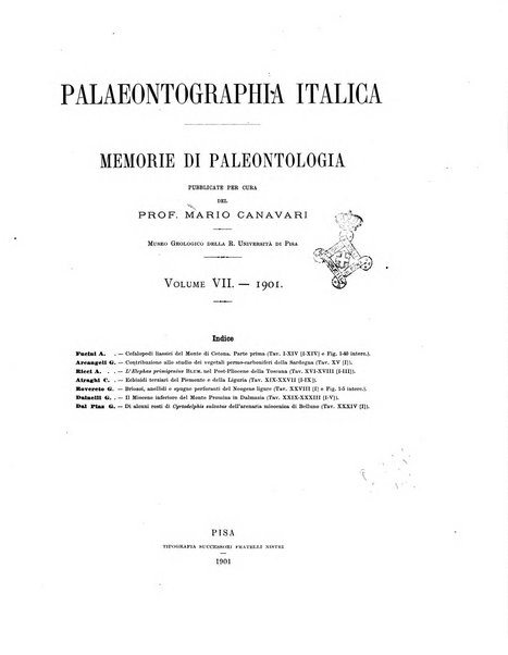 Palaeontographia Italica raccolta di monografie paleontologiche fondata da Mario Canavari nell'anno 1895