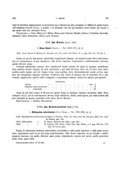 Palaeontographia Italica raccolta di monografie paleontologiche fondata da Mario Canavari nell'anno 1895