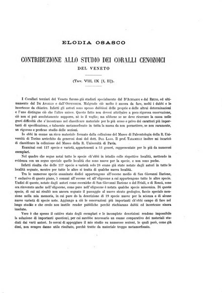 Palaeontographia Italica raccolta di monografie paleontologiche fondata da Mario Canavari nell'anno 1895