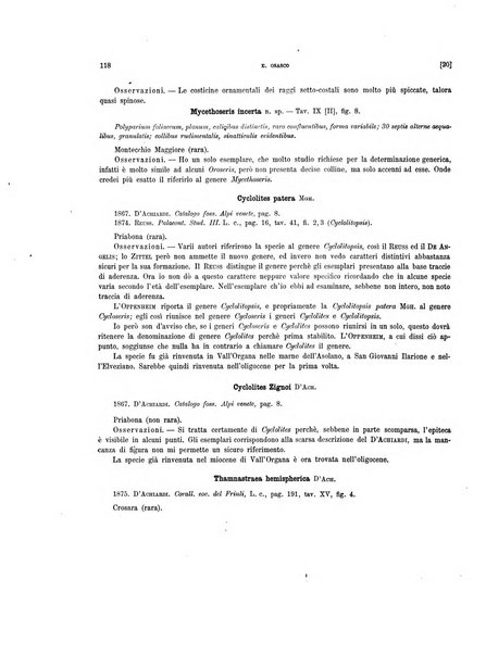 Palaeontographia Italica raccolta di monografie paleontologiche fondata da Mario Canavari nell'anno 1895