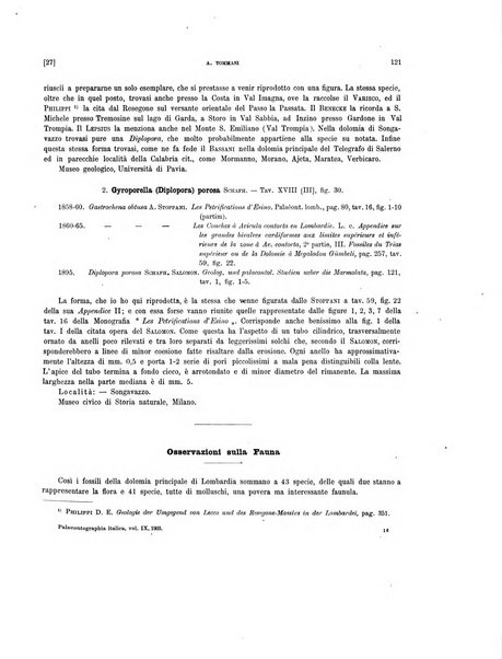 Palaeontographia Italica raccolta di monografie paleontologiche fondata da Mario Canavari nell'anno 1895