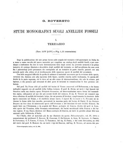 Palaeontographia Italica raccolta di monografie paleontologiche fondata da Mario Canavari nell'anno 1895