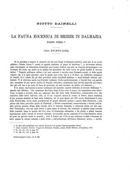 Palaeontographia Italica raccolta di monografie paleontologiche fondata da Mario Canavari nell'anno 1895