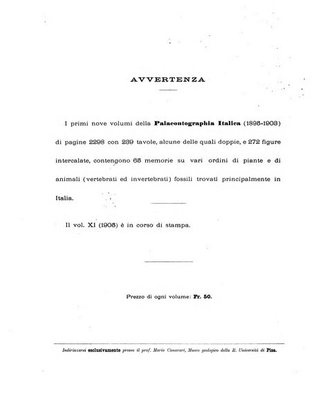 Palaeontographia Italica raccolta di monografie paleontologiche fondata da Mario Canavari nell'anno 1895