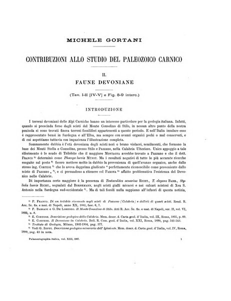 Palaeontographia Italica raccolta di monografie paleontologiche fondata da Mario Canavari nell'anno 1895