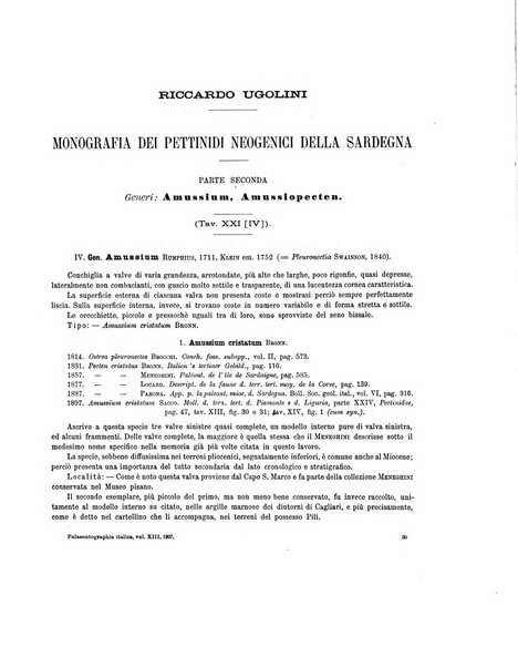 Palaeontographia Italica raccolta di monografie paleontologiche fondata da Mario Canavari nell'anno 1895