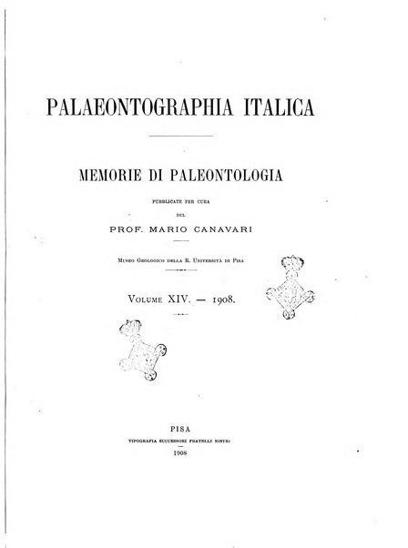 Palaeontographia Italica raccolta di monografie paleontologiche fondata da Mario Canavari nell'anno 1895