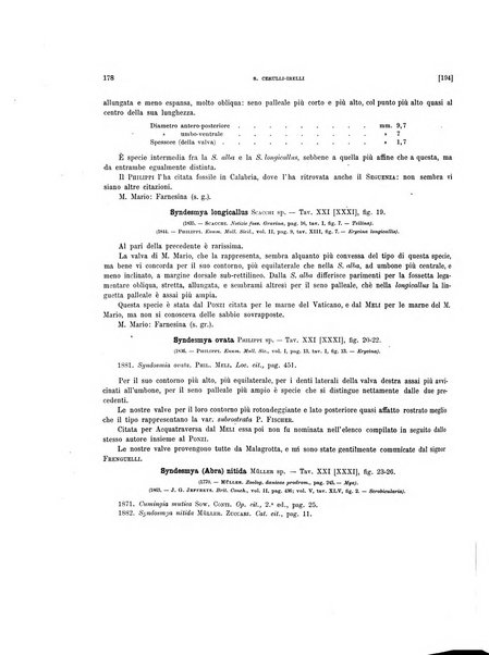 Palaeontographia Italica raccolta di monografie paleontologiche fondata da Mario Canavari nell'anno 1895