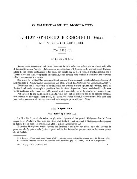 Palaeontographia Italica raccolta di monografie paleontologiche fondata da Mario Canavari nell'anno 1895