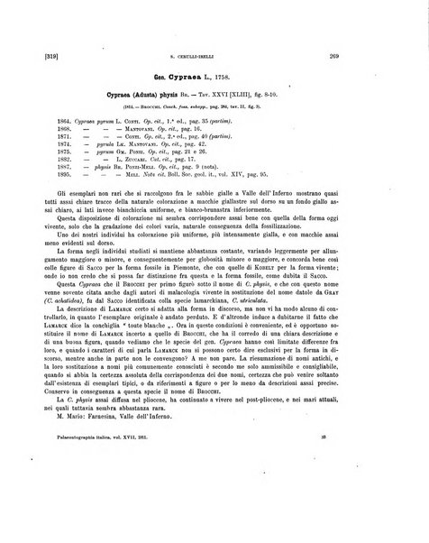 Palaeontographia Italica raccolta di monografie paleontologiche fondata da Mario Canavari nell'anno 1895