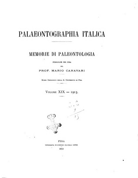 Palaeontographia Italica raccolta di monografie paleontologiche fondata da Mario Canavari nell'anno 1895