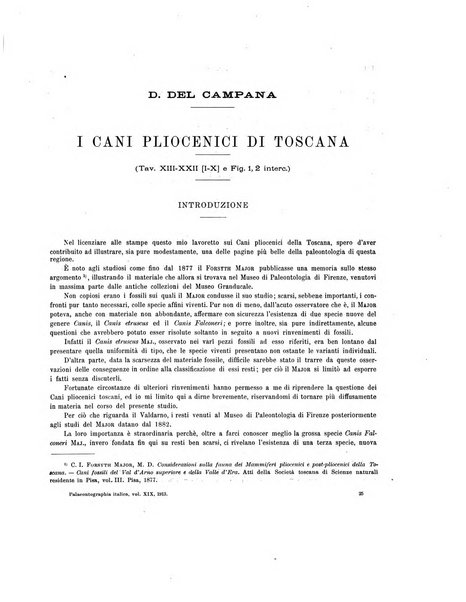 Palaeontographia Italica raccolta di monografie paleontologiche fondata da Mario Canavari nell'anno 1895