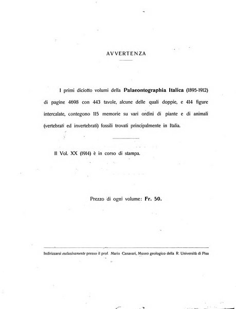 Palaeontographia Italica raccolta di monografie paleontologiche fondata da Mario Canavari nell'anno 1895