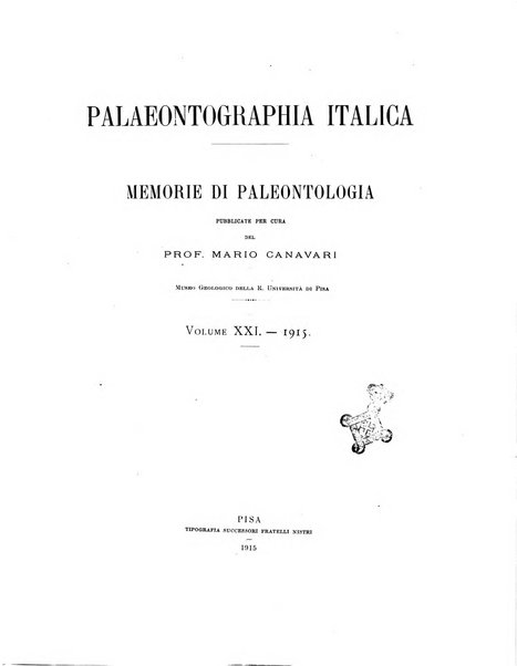 Palaeontographia Italica raccolta di monografie paleontologiche fondata da Mario Canavari nell'anno 1895