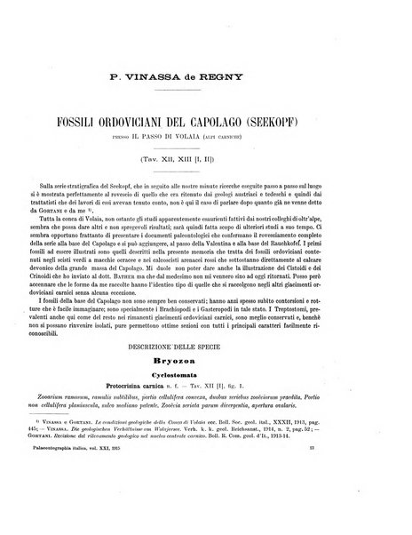 Palaeontographia Italica raccolta di monografie paleontologiche fondata da Mario Canavari nell'anno 1895