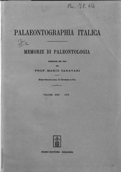 Palaeontographia Italica raccolta di monografie paleontologiche fondata da Mario Canavari nell'anno 1895