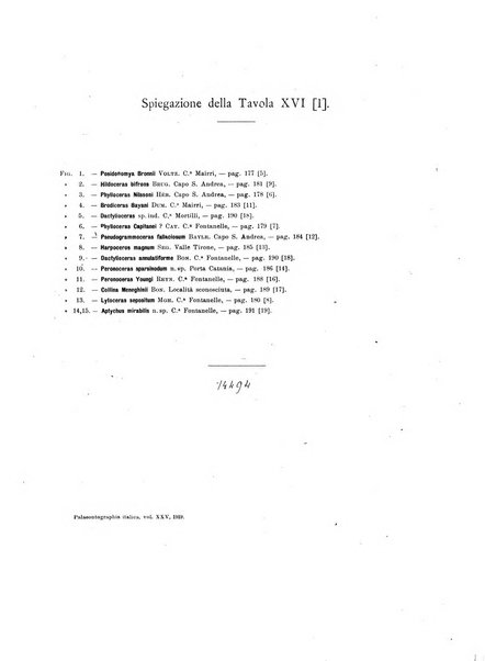 Palaeontographia Italica raccolta di monografie paleontologiche fondata da Mario Canavari nell'anno 1895