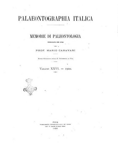 Palaeontographia Italica raccolta di monografie paleontologiche fondata da Mario Canavari nell'anno 1895