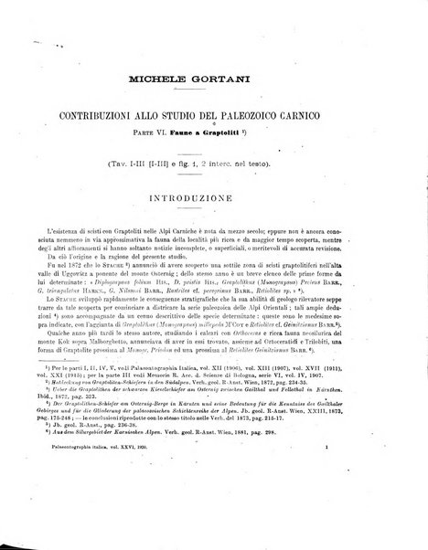 Palaeontographia Italica raccolta di monografie paleontologiche fondata da Mario Canavari nell'anno 1895