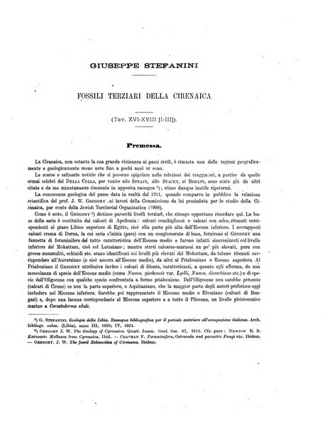 Palaeontographia Italica raccolta di monografie paleontologiche fondata da Mario Canavari nell'anno 1895