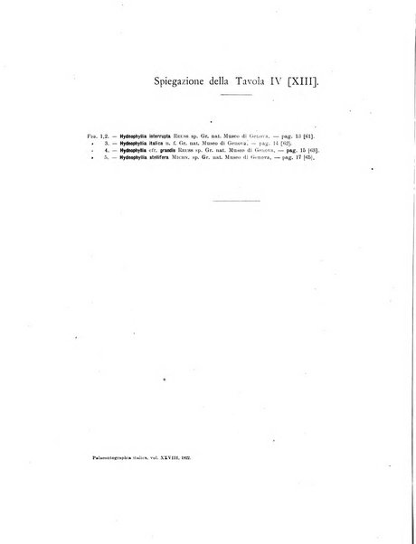 Palaeontographia Italica raccolta di monografie paleontologiche fondata da Mario Canavari nell'anno 1895