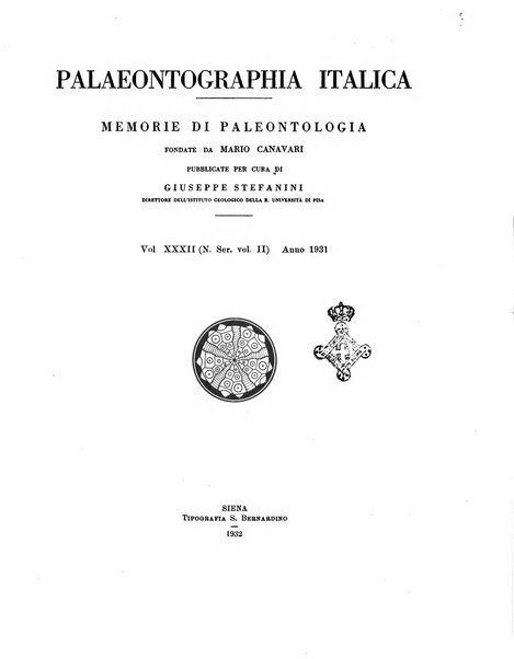 Palaeontographia Italica raccolta di monografie paleontologiche fondata da Mario Canavari nell'anno 1895