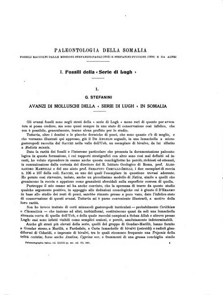 Palaeontographia Italica raccolta di monografie paleontologiche fondata da Mario Canavari nell'anno 1895