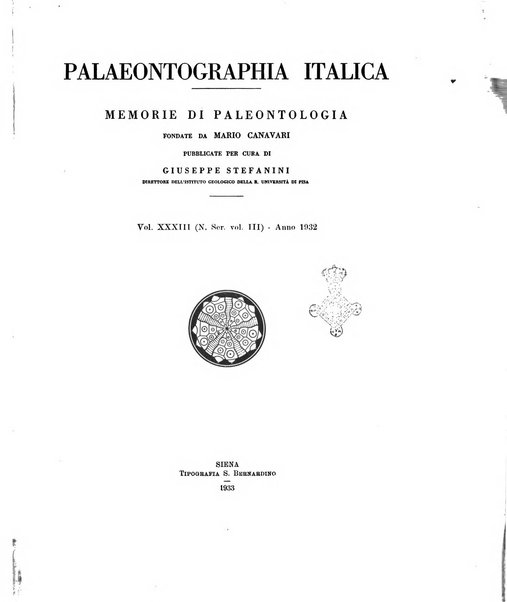 Palaeontographia Italica raccolta di monografie paleontologiche fondata da Mario Canavari nell'anno 1895