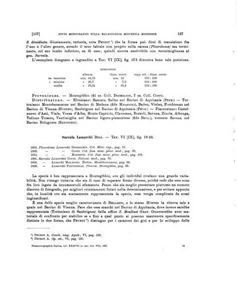 Palaeontographia Italica raccolta di monografie paleontologiche fondata da Mario Canavari nell'anno 1895